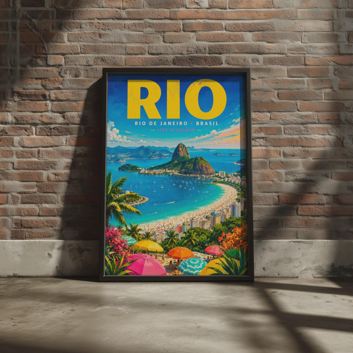 Rio de Janeiro Travel Poster, Copacabana Beach, Sugar Loaf Mountain (A4 Print)