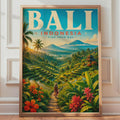 Bali Indonesia Travel Poster, Rice Terraces, Tropical Landscape Art (Print)