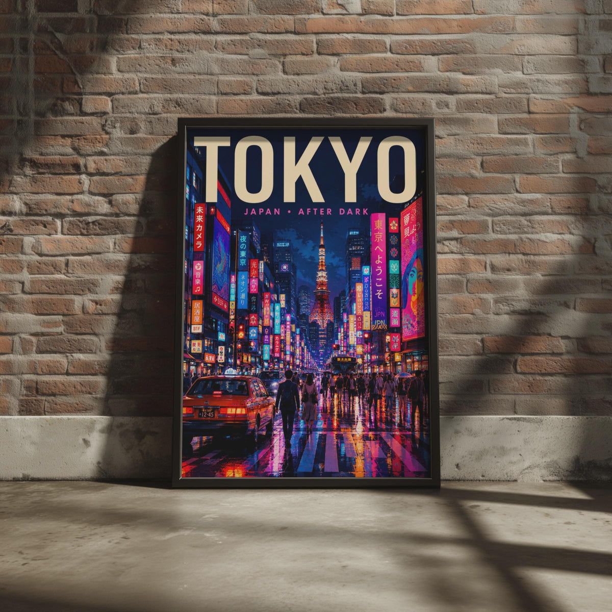 Tokyo Night Poster, Neon City, Tokyo Tower, Retro Travel Art (A4)
