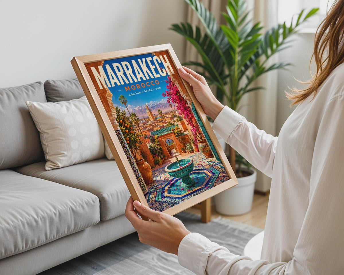 Morocco Travelling Poster, Boho Home Decor, Gift. Colourful Marsuq Print. Art.