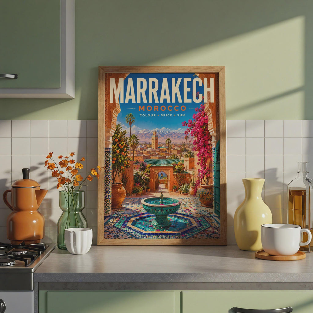 Morocco Travelling Poster, Boho Home Decor, Gift. Colourful Marsuq Print. Art.