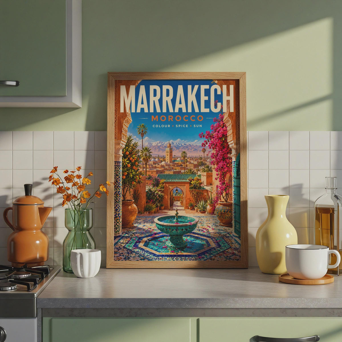 Morocco Travelling Poster, Boho Home Decor, Gift. Colourful Marsuq Print. Art.