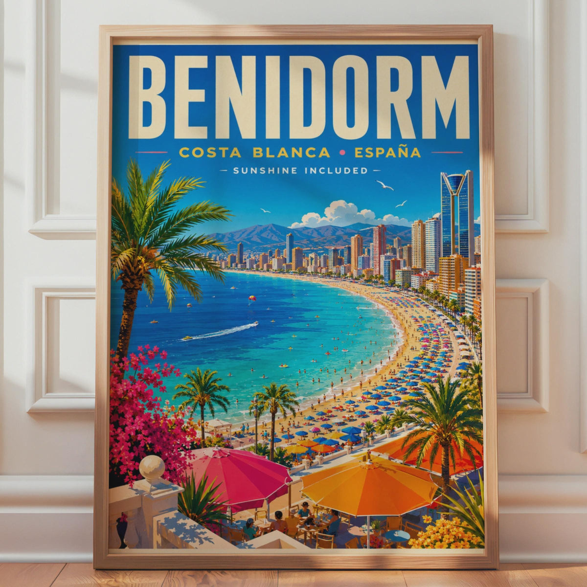 Benidorm Travel Poster, Costa Blanca Spain, Retro Beach Art Print