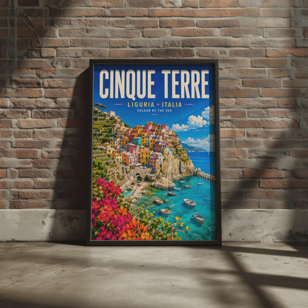 Cinque Terre Italy Travel Poster, Colorful Coastal Liguria Wall Art (Print)