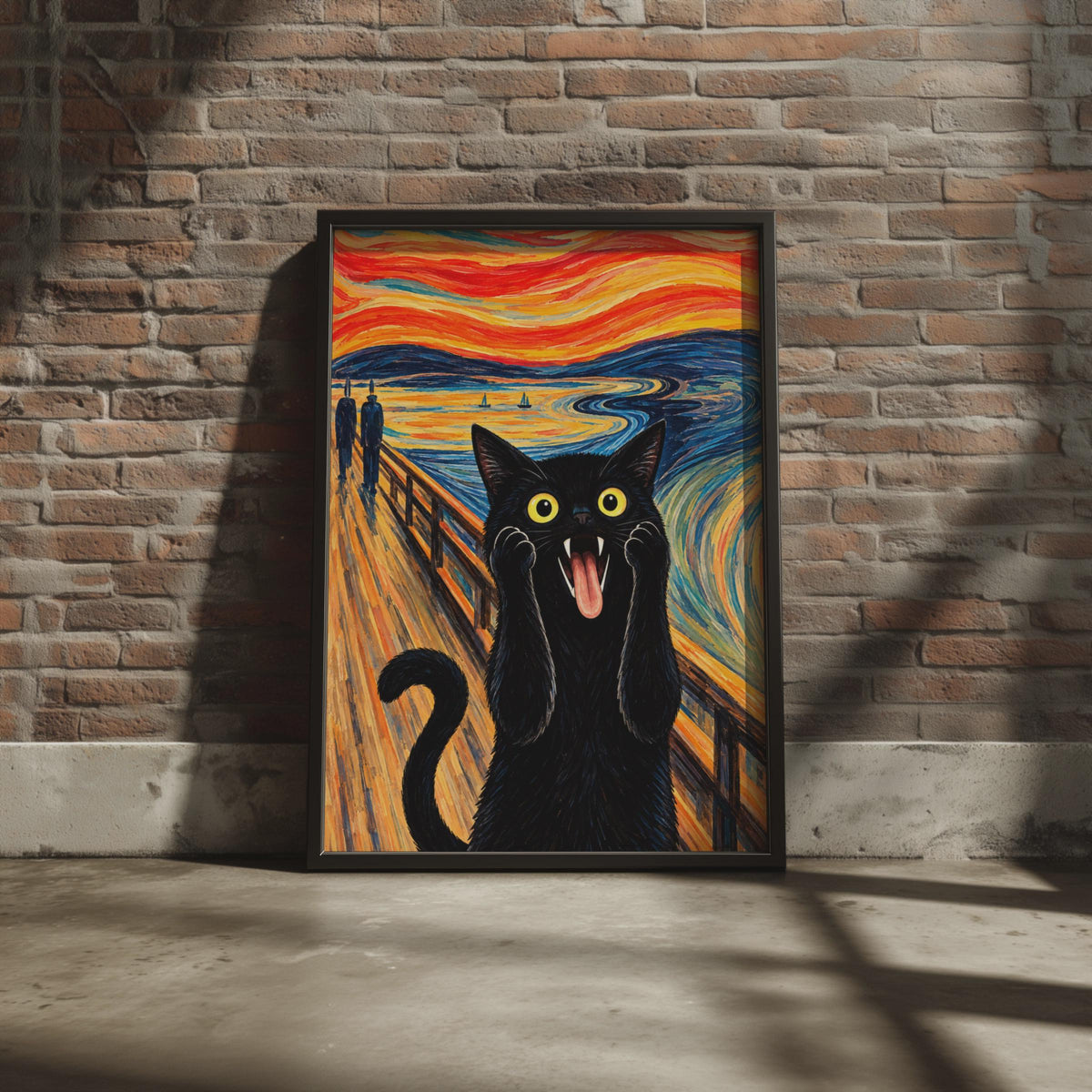 Black Cat Scream Parody Print, Munch Inspired Wall Art, Bold Colourful Home Decor