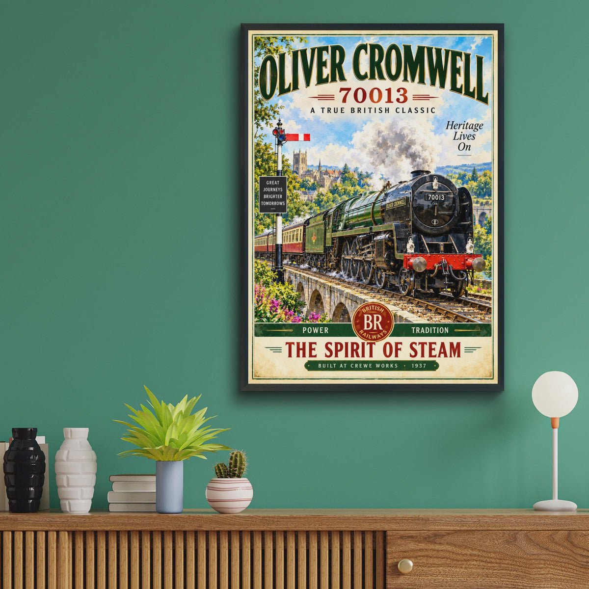 Oliver Cromwell 70013 Steam Train Poster, British Railways Heritage Locomotive Print (Ready to Frame)