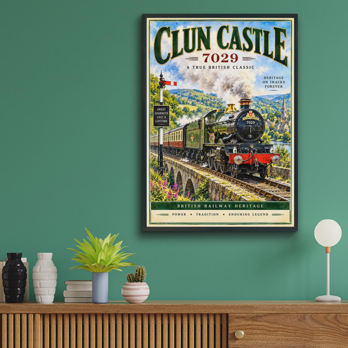 Clun Castle 7029 Steam Train Poster, GWR Locomotive Wall Art (Physical Print)