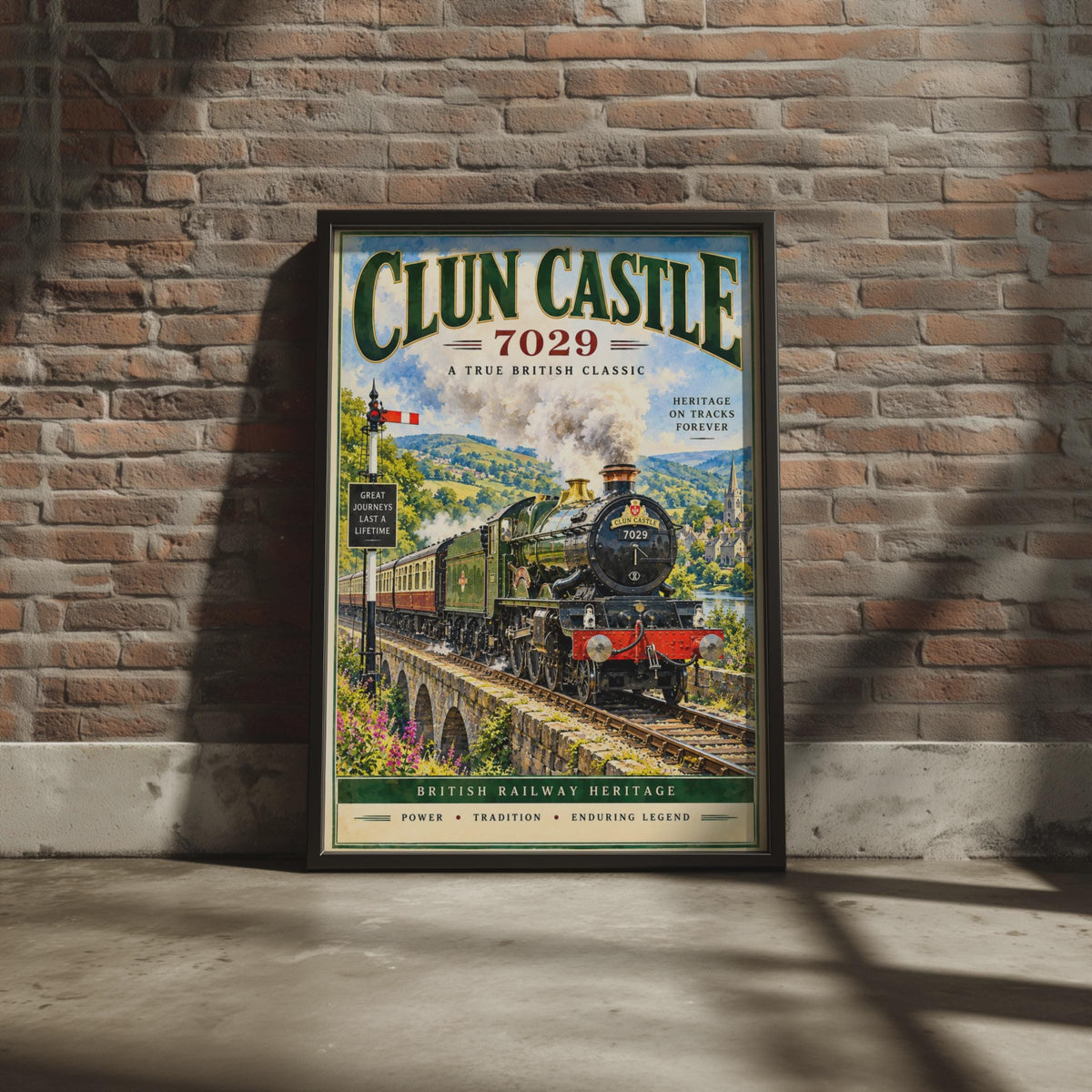 Clun Castle 7029 Steam Train Poster, GWR Locomotive Wall Art (Physical Print)