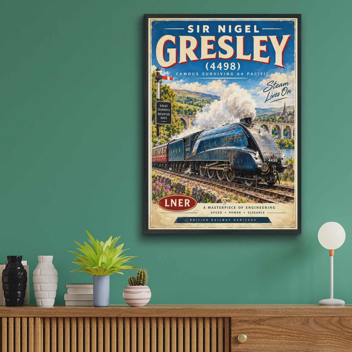 Sir Nigel Gresley LNER A4 Pacific Steam Train Poster, Vintage British Railway Art (Print)