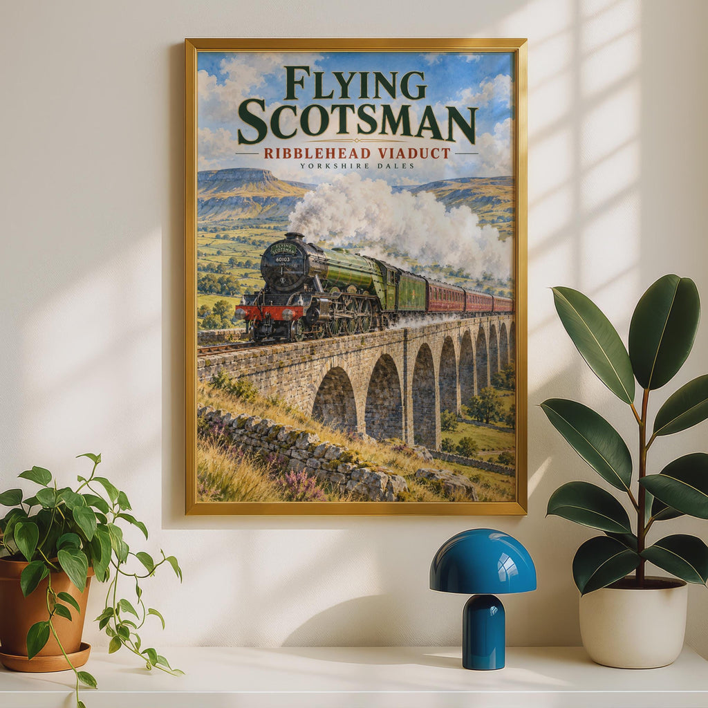 Flying Scotsman Ribblehead Viaduct Poster, Yorkshire Dales Steam Train Art (Print)