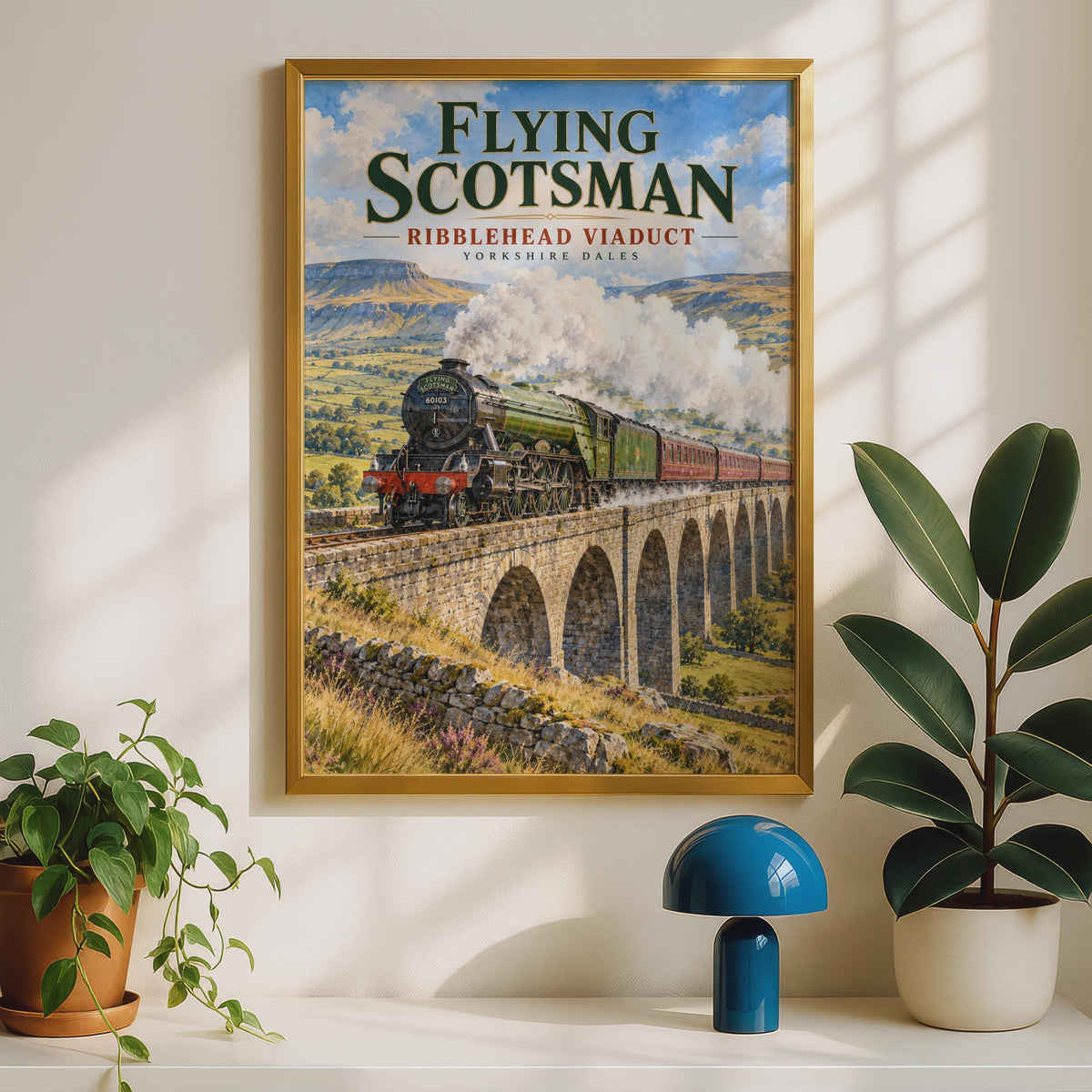 Flying Scotsman Ribblehead Viaduct Poster, Yorkshire Dales Steam Train Art (Print)