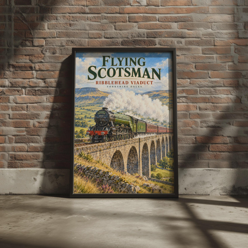Flying Scotsman Ribblehead Viaduct Poster, Yorkshire Dales Steam Train Art (Print)