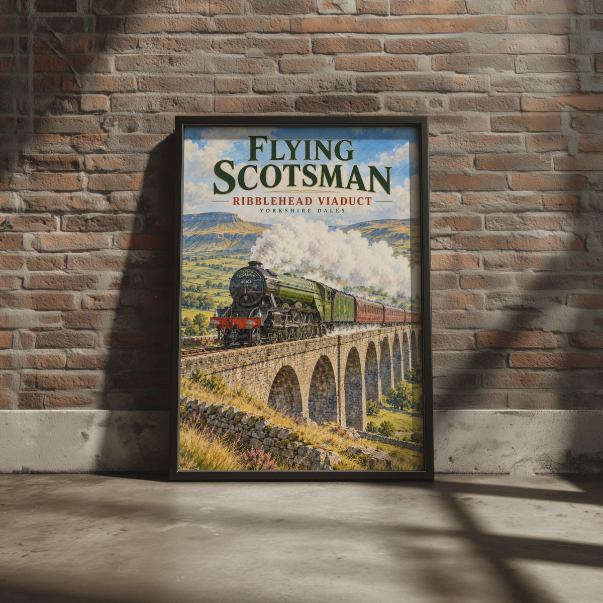 Flying Scotsman Ribblehead Viaduct Poster, Yorkshire Dales Steam Train Art (Print)