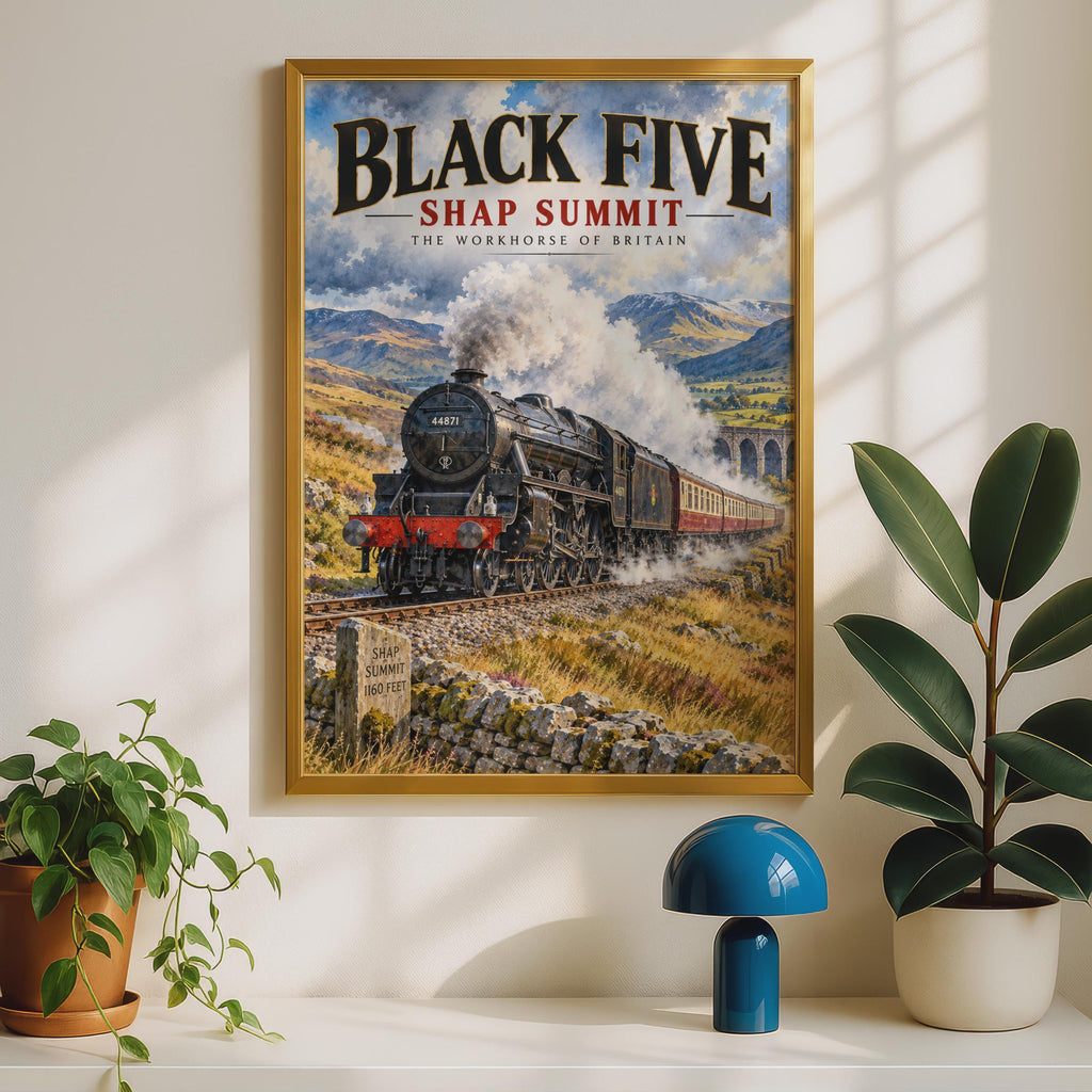 Black Five Steam Train Poster, Shap Summit Locomotive, British Railway Art Print