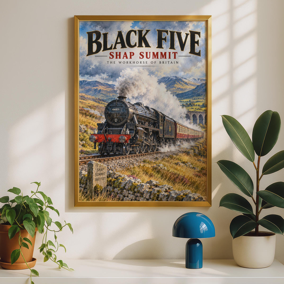 Black Five Steam Train Poster, Shap Summit Locomotive, British Railway Art Print
