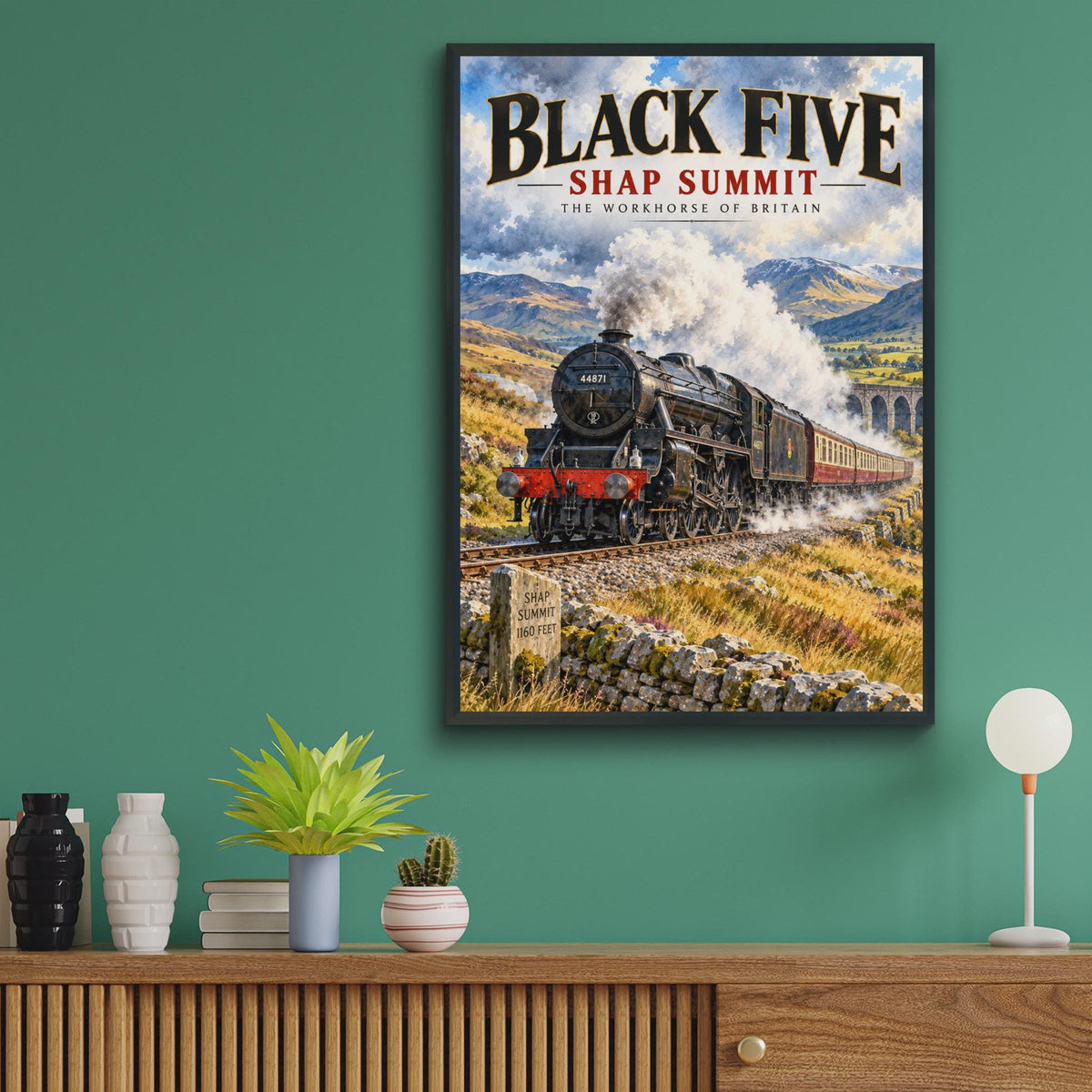 Black Five Steam Train Poster, Shap Summit Locomotive, British Railway Art Print