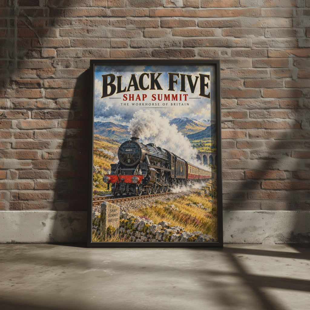 Black Five Steam Train Poster, Shap Summit Locomotive, British Railway Art Print