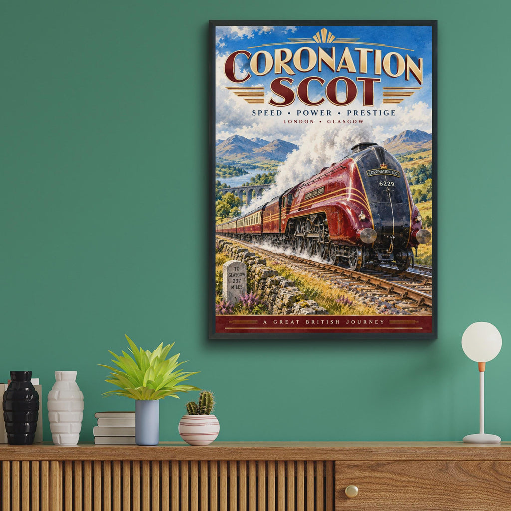 Coronation Scot Steam Train Poster, Art Deco Railway Art Print (London to Glasgow)