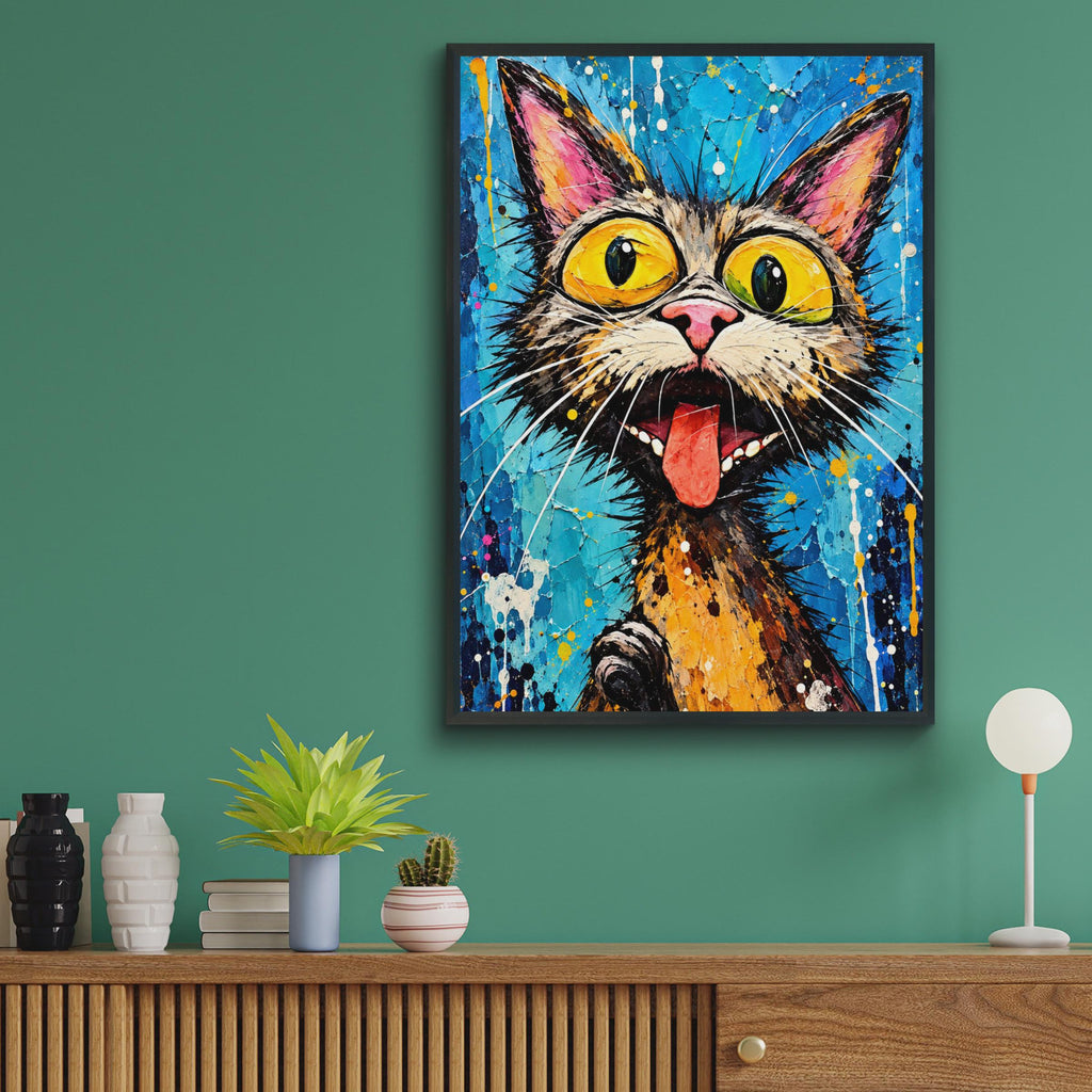 Bold Pop Art Cat Print, Vibrant Feline Portrait, Quirky Wall Decor (Digital Download)