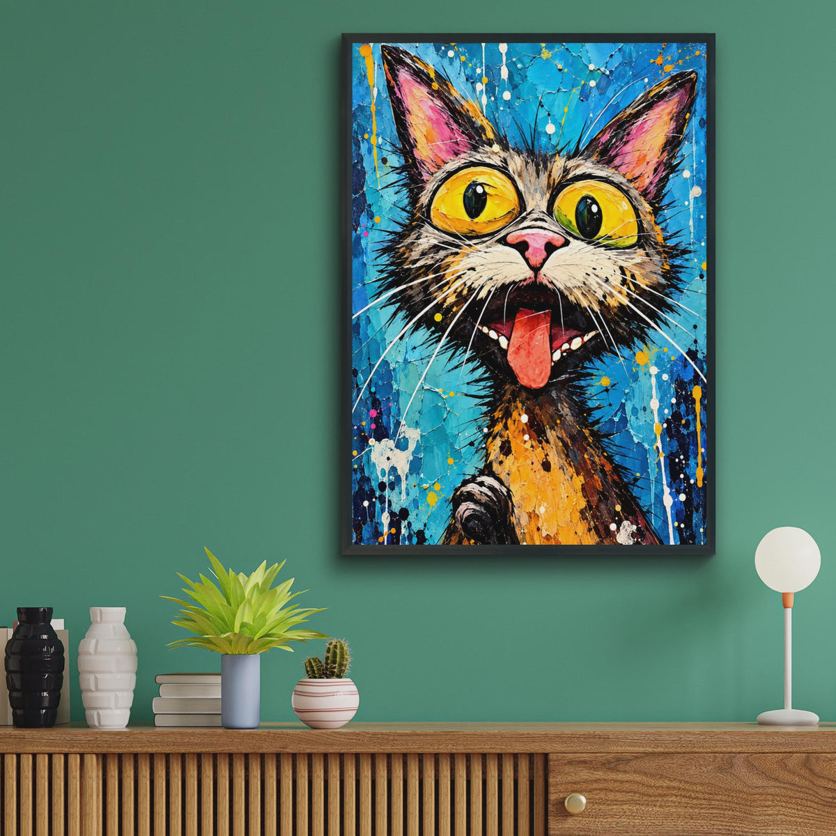 Bold Pop Art Cat Print, Vibrant Feline Portrait, Quirky Wall Decor (Digital Download)