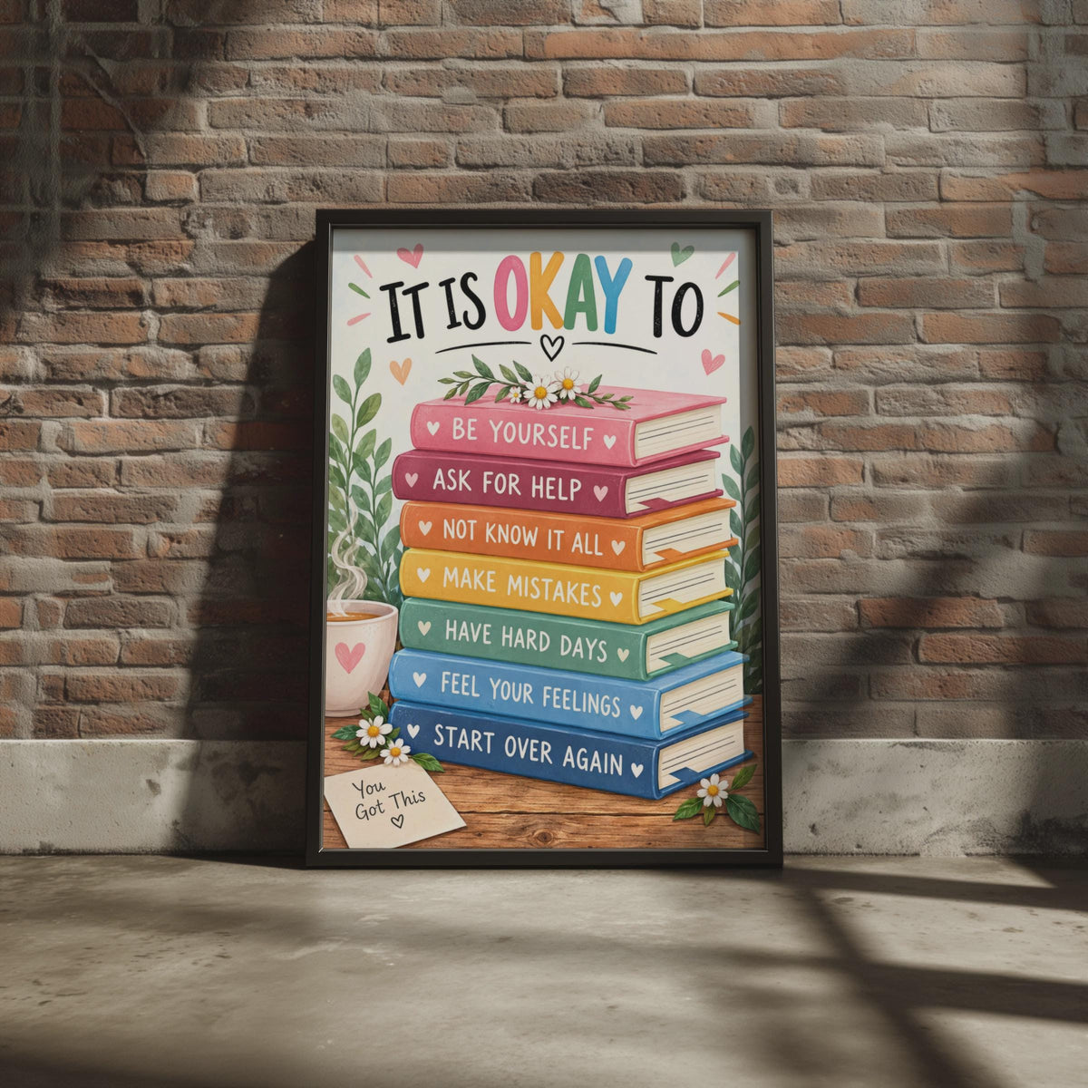 It Is Okay To Be Yourself Poster, Mental Health Affirmation Wall Art (Printed)