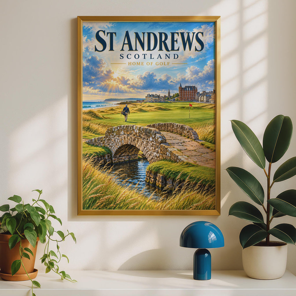 St Andrews Scotland Golf Poster, Home of Golf Wall Art, Old Course Print, Scottish Travel Poster, Golfer Gift, Links Course Art (Shortened)