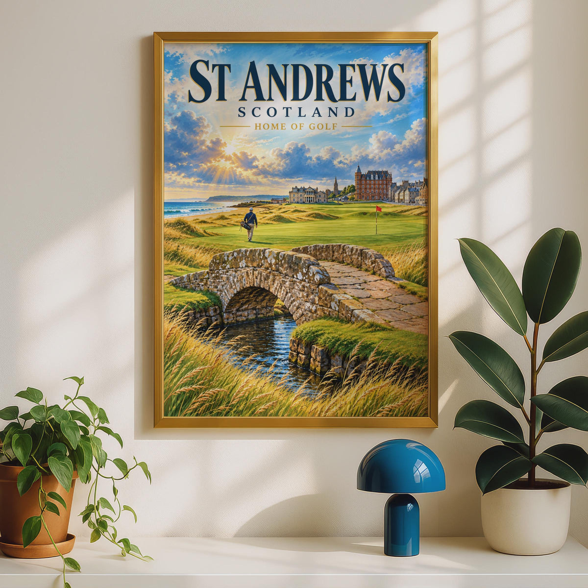St Andrews Scotland Golf Poster, Home of Golf Wall Art, Old Course Print, Scottish Travel Poster, Golfer Gift, Links Course Art (Shortened)