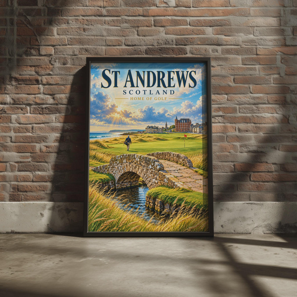 St Andrews Scotland Golf Poster, Home of Golf Wall Art, Old Course Print, Scottish Travel Poster, Golfer Gift, Links Course Art (Shortened)