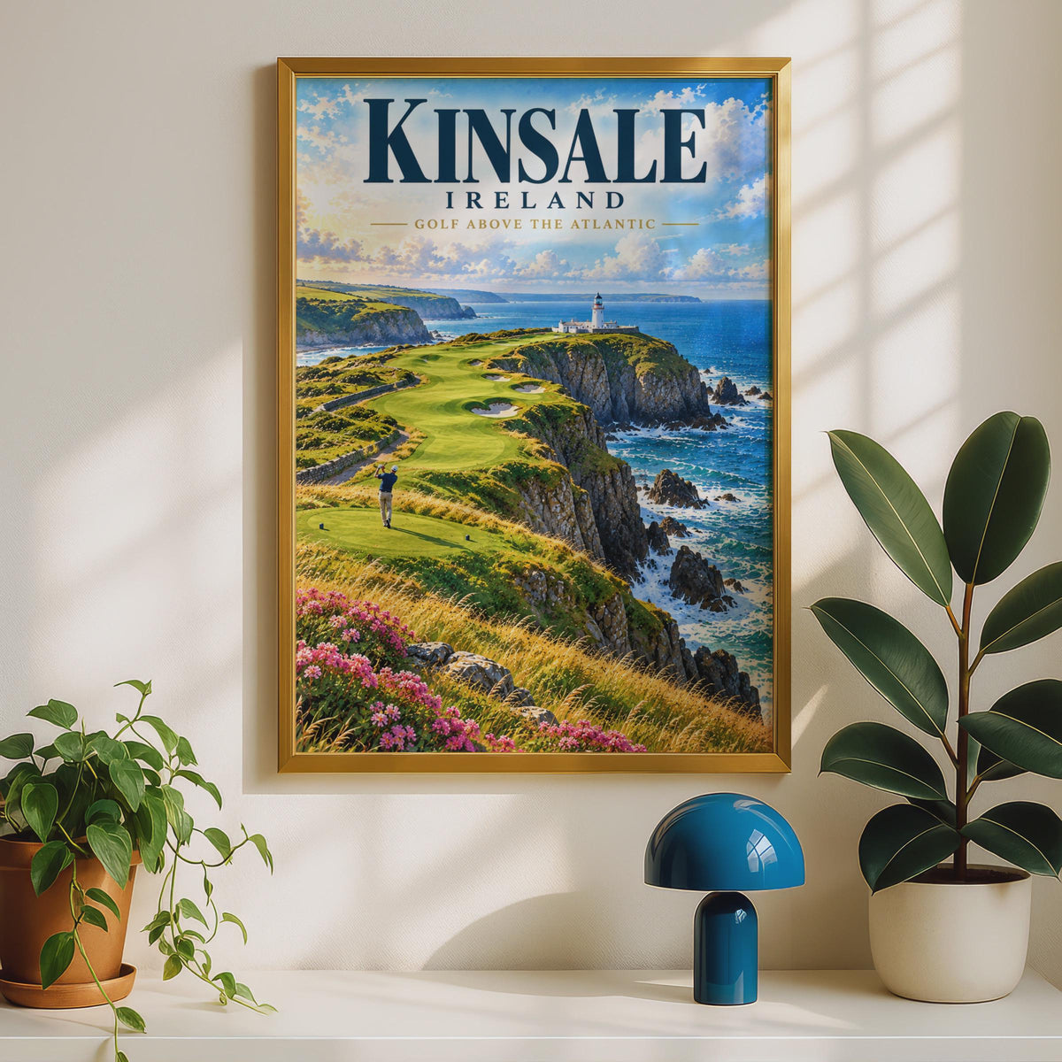 Kinsale Ireland Golf Poster, Coastal Cliffs, Lighthouse, Atlantic Ocean (Printed Poster)