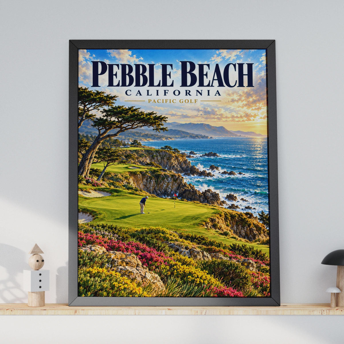 Pebble Beach California Golf Poster, Retro Travel Art, Cliffside Course (Physical Print)