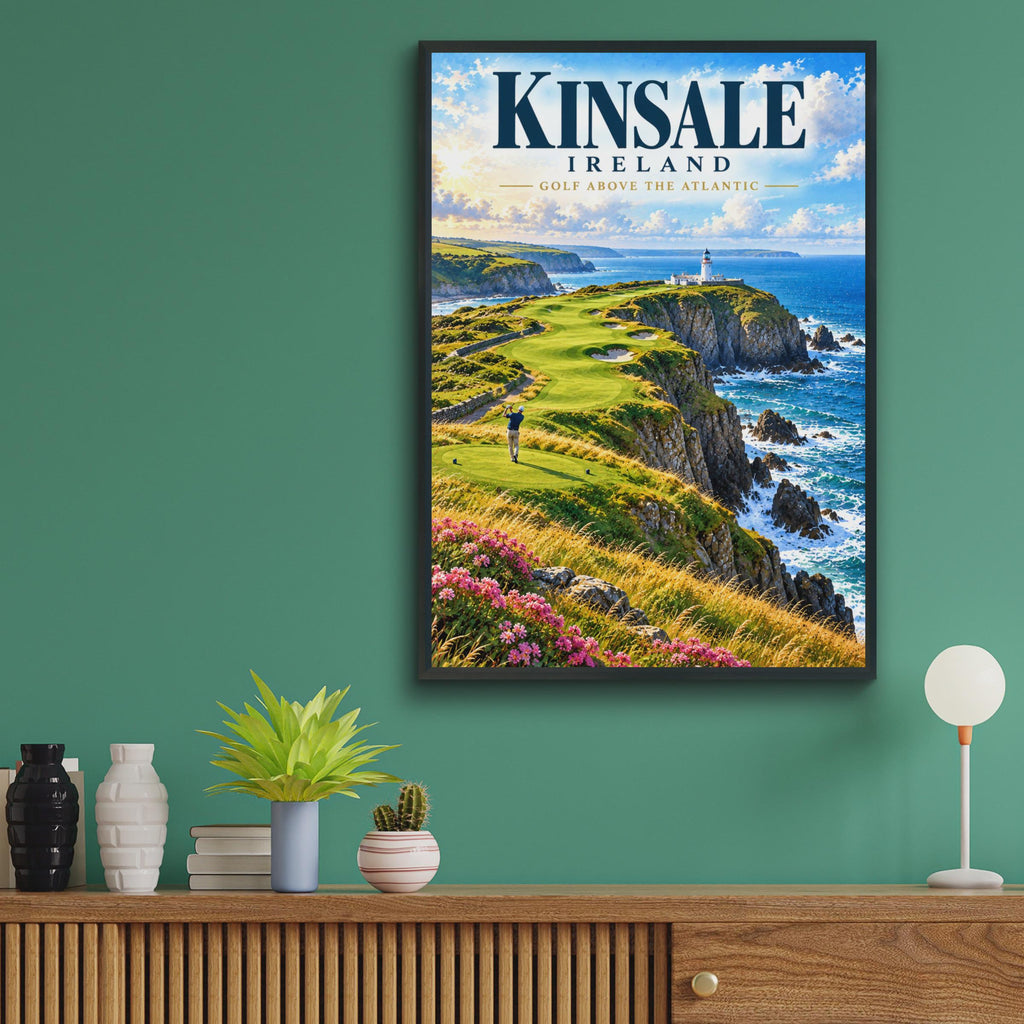 Kinsale Ireland Golf Poster, Coastal Cliffs, Lighthouse, Atlantic Ocean (Printed Poster)