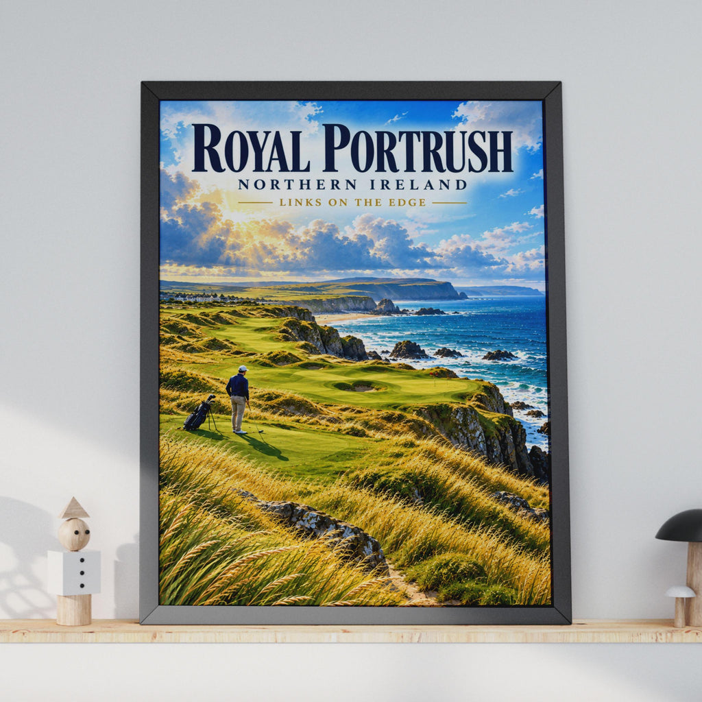 Royal Portrush Golf Club Poster, Northern Ireland Links Course Art, Coastal Golf Print