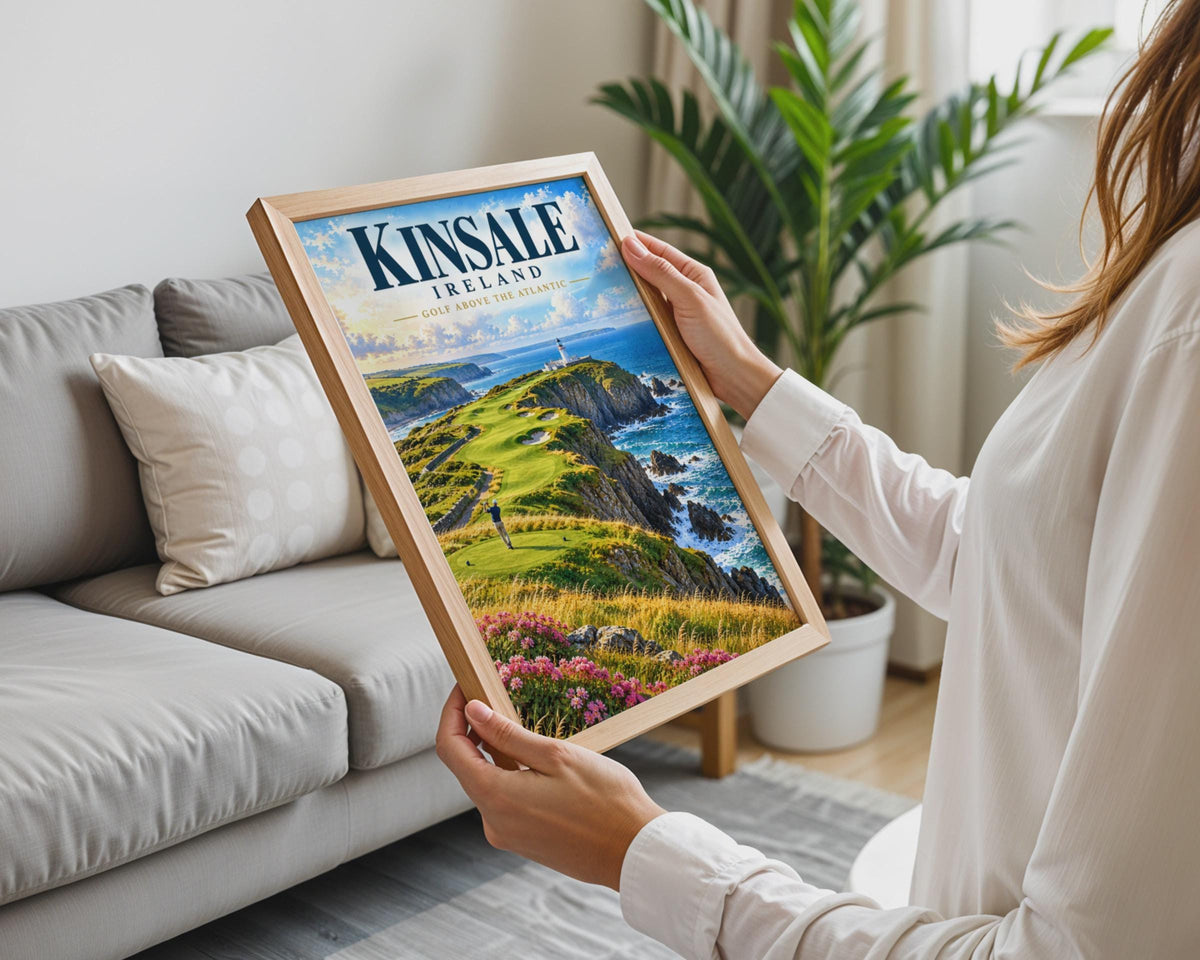 Kinsale Ireland Golf Poster, Coastal Cliffs, Lighthouse, Atlantic Ocean (Printed Poster)