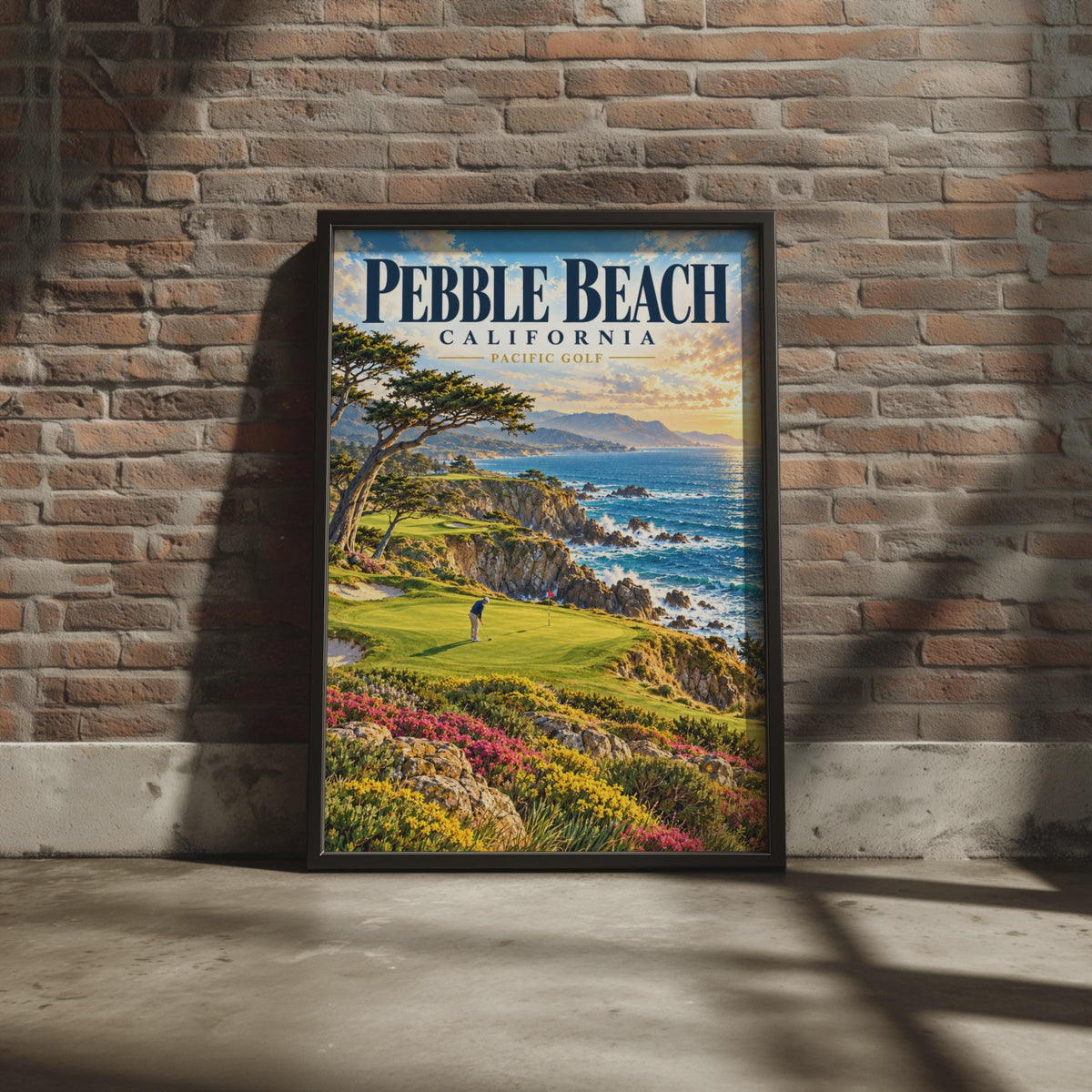 Pebble Beach California Golf Poster, Retro Travel Art, Cliffside Course (Physical Print)