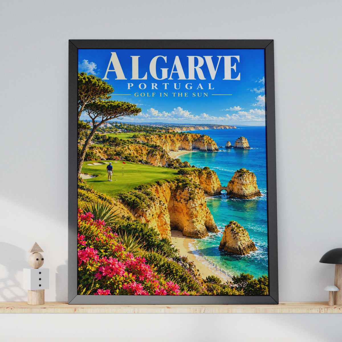 Algarve Portugal Golf Poster, Coastal Cliffside View, Retro Travel Art Print