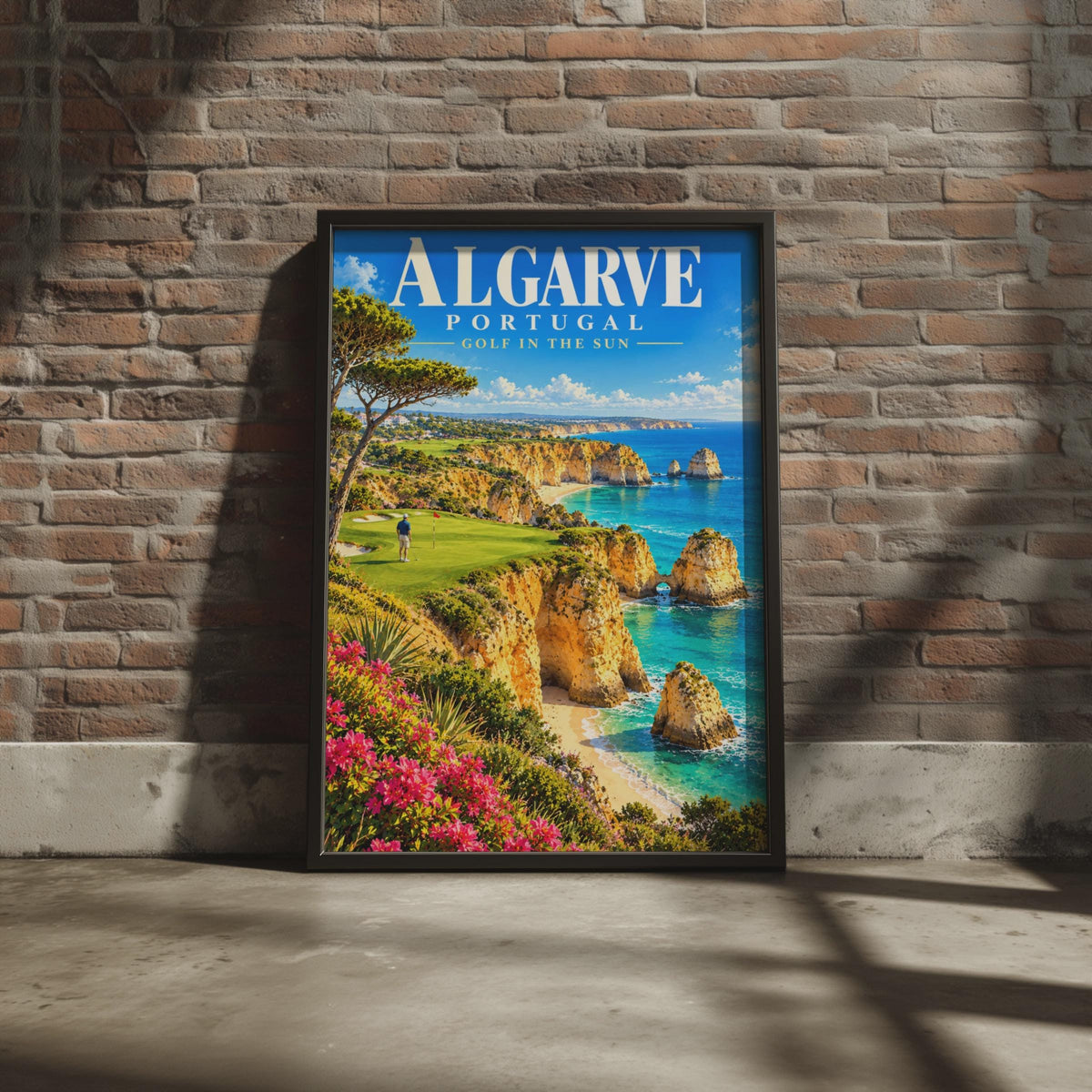 Algarve Portugal Golf Poster, Coastal Cliffside View, Retro Travel Art Print