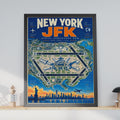 Retro JFK Airport Map Poster, NYC Skyline, Aviation Decor (Print)