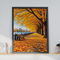 Autumn Promenade Wall Art, Golden Trees, Park Bench, Riverside Print (A4)