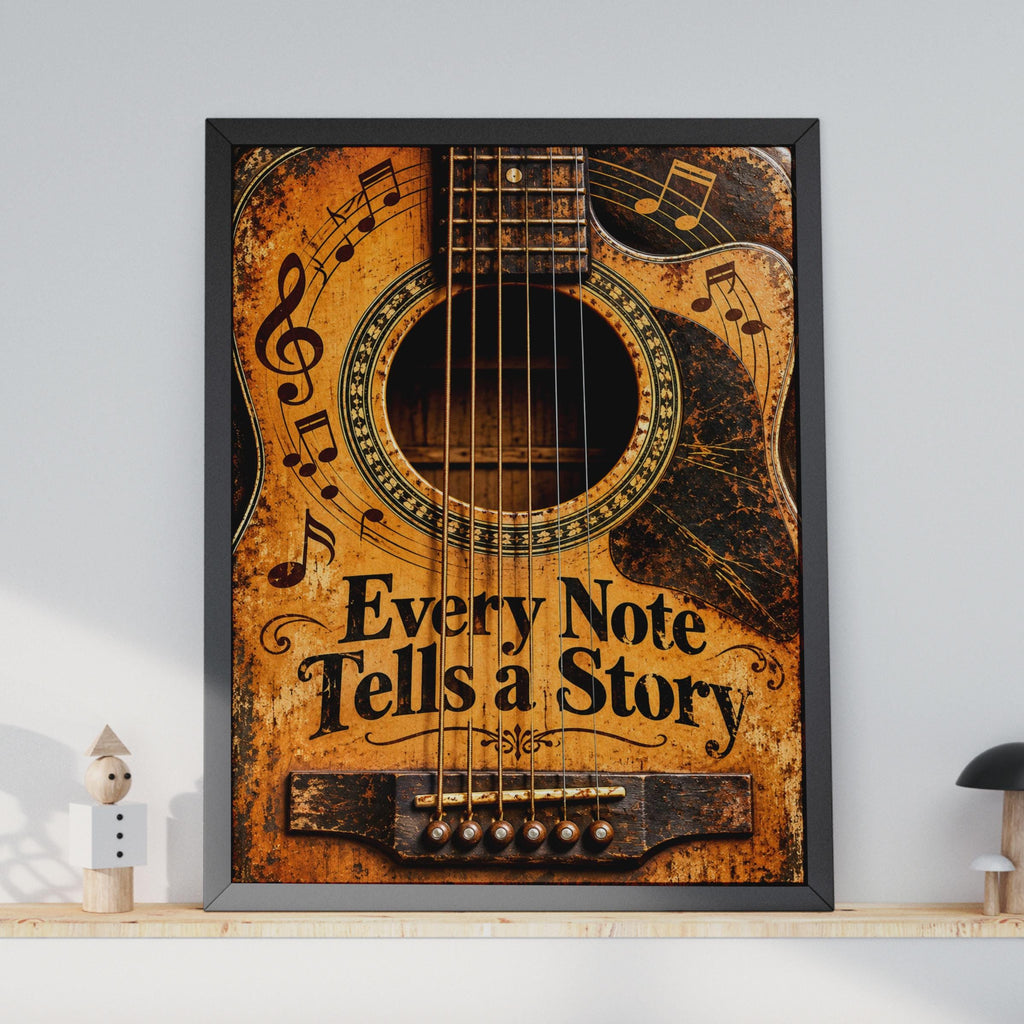 Vintage Acoustic Guitar Poster, Every Note Tells a Story, Rustic Music Wall Art (Print)