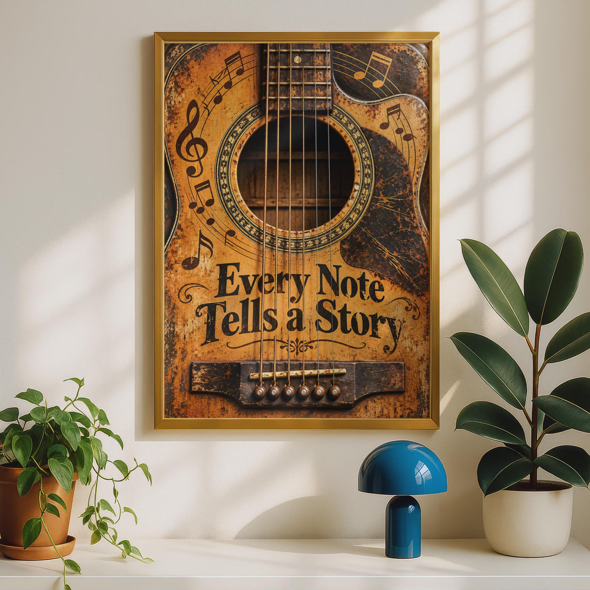 Vintage Acoustic Guitar Poster, Every Note Tells a Story, Rustic Music Wall Art (Print)