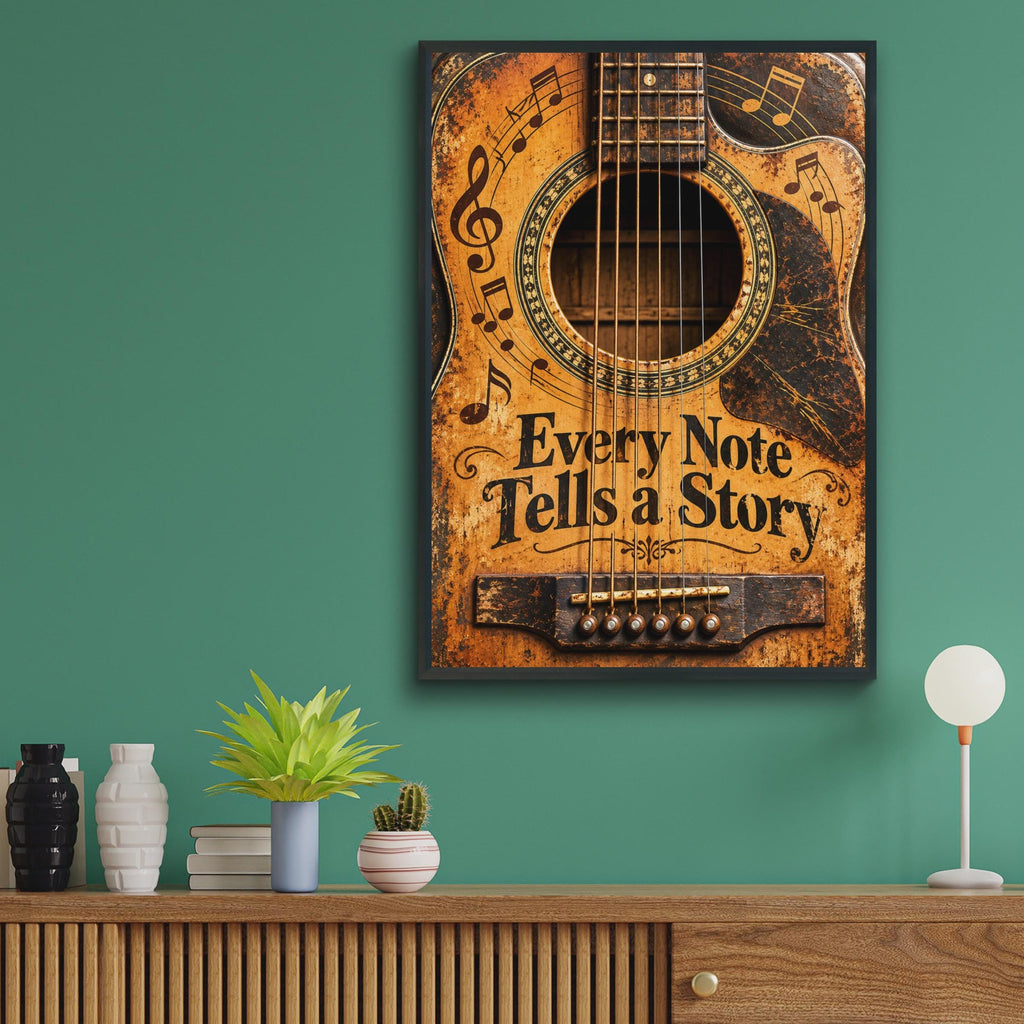 Vintage Acoustic Guitar Poster, Every Note Tells a Story, Rustic Music Wall Art (Print)