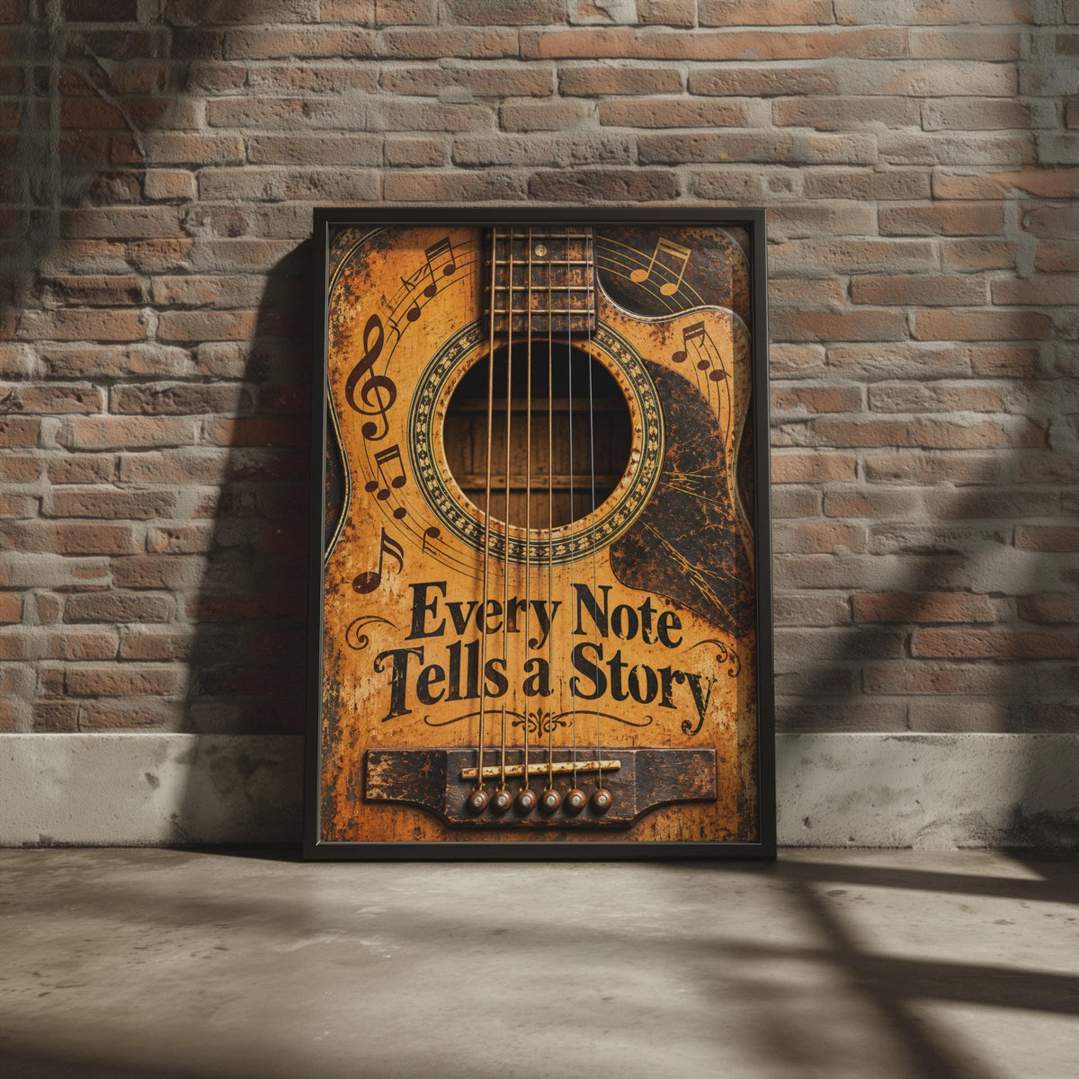 Vintage Acoustic Guitar Poster, Every Note Tells a Story, Rustic Music Wall Art (Print)