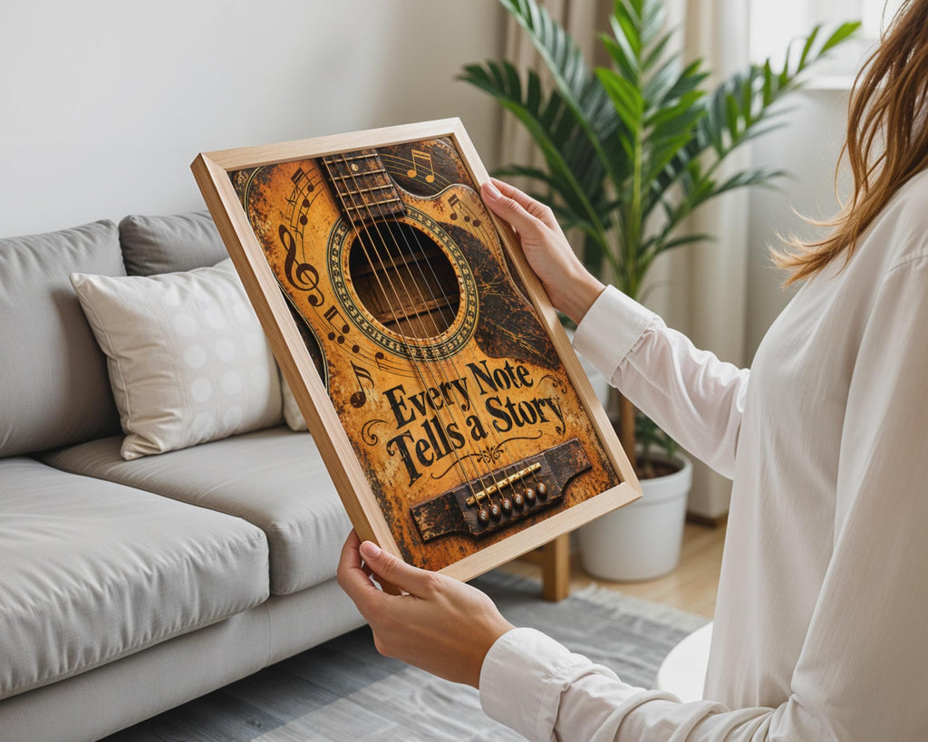 Vintage Acoustic Guitar Poster, Every Note Tells a Story, Rustic Music Wall Art (Print)