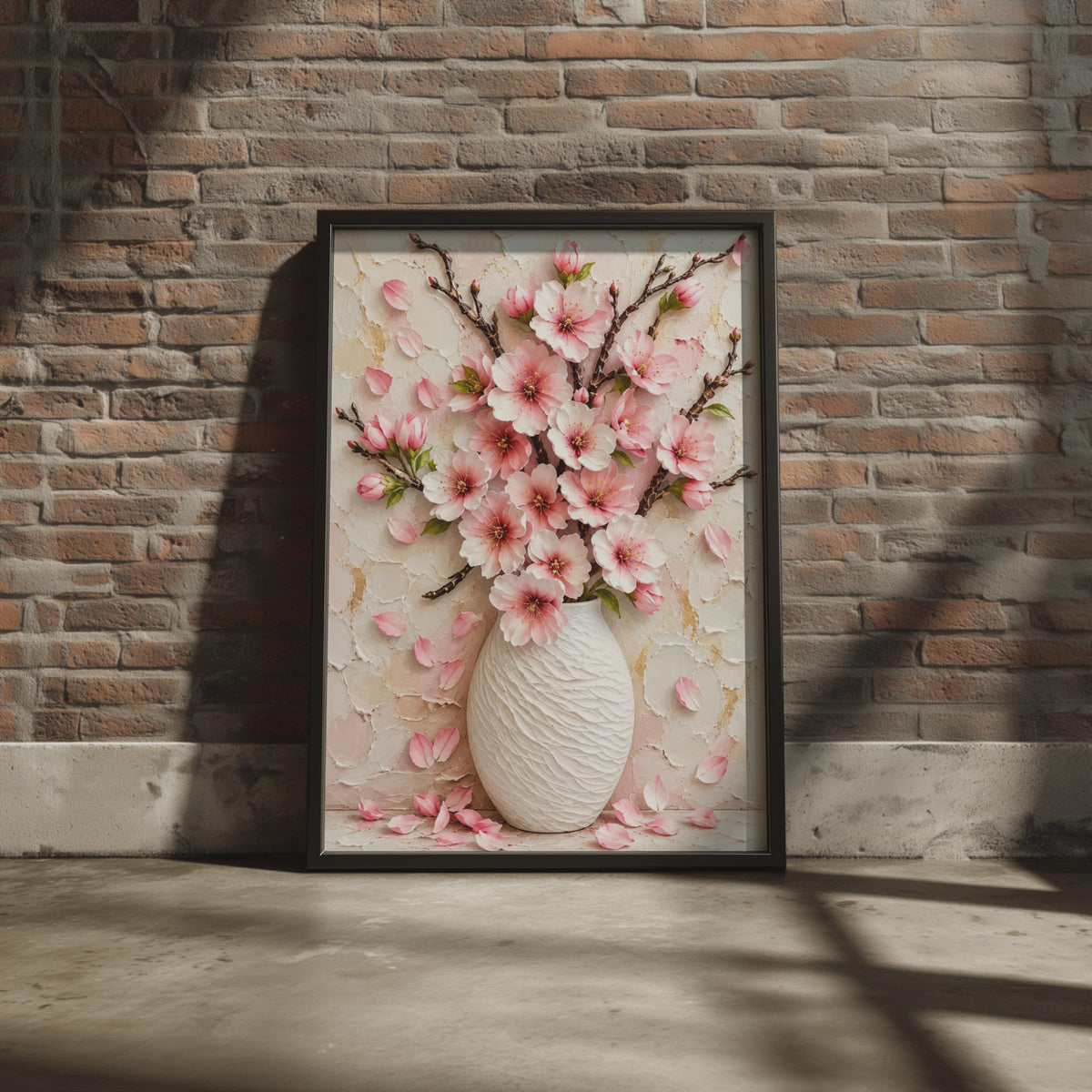 Pink Blossom Vase Wall Art Print, Cherry Blossom Floral Painting (A4)