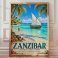 Zanzibar Tanzania Travel Poster, Dhow Sailing Boat, Tropical Island Decor (A4)