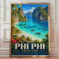 Phi Phi Islands Thailand Travel Poster, Turquoise Lagoon, Limestone Cliffs (Printed)