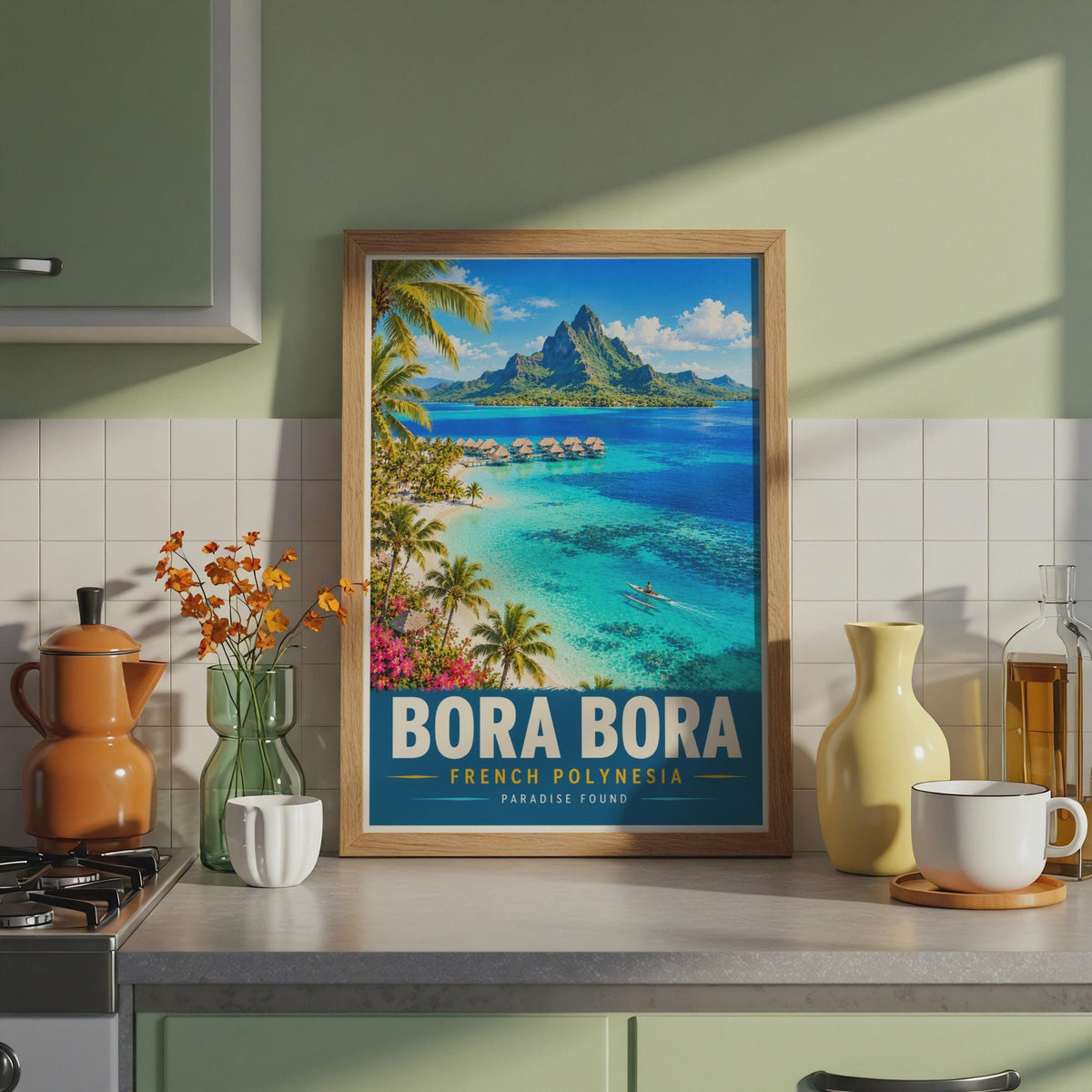 Bora Bora Travel Poster, French Polynesia Paradise Wall Art (Print)