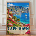 Cape Town Travel Poster, Table Mountain, Harbour Sailboats, Retro City Art (Print)