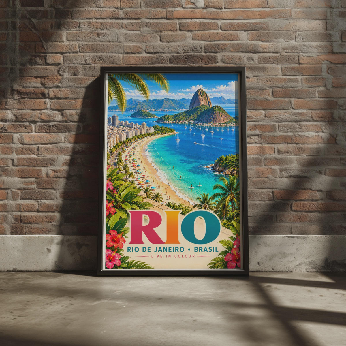 Rio de Janeiro Travel Poster, Copacabana Beach, Sugarloaf Mountain (Print)