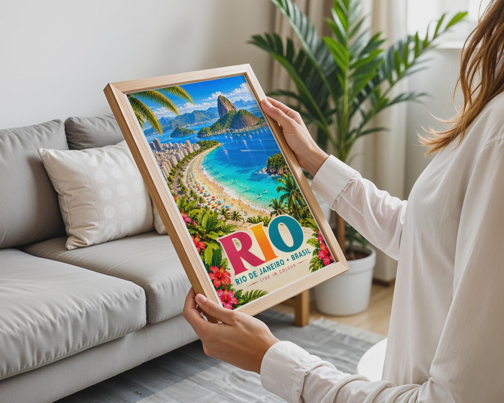 Rio de Janeiro Travel Poster, Copacabana Beach, Sugarloaf Mountain (Print)